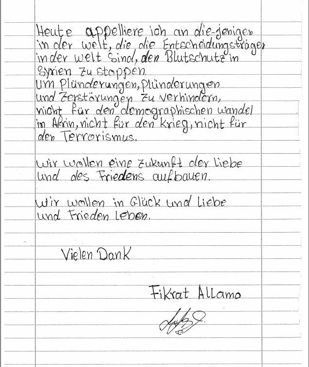Brief, Fikrat, Deutschland, Schülerin, Syrien