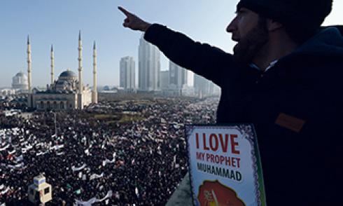 Eine Kundgebung gegen Charlie Hebdo in Grosny, Tschetschenien